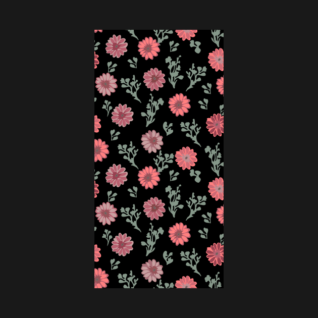 Dusty Pink Flowers on Black Vertical by ArtticArlo