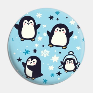 Kawaii Penguins With Winter Snowflakes Seamless Pattern For Christmas Time Pin