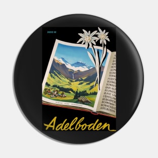 Adelboden, Switzerland, Vintage Travel Ski Poster Pin