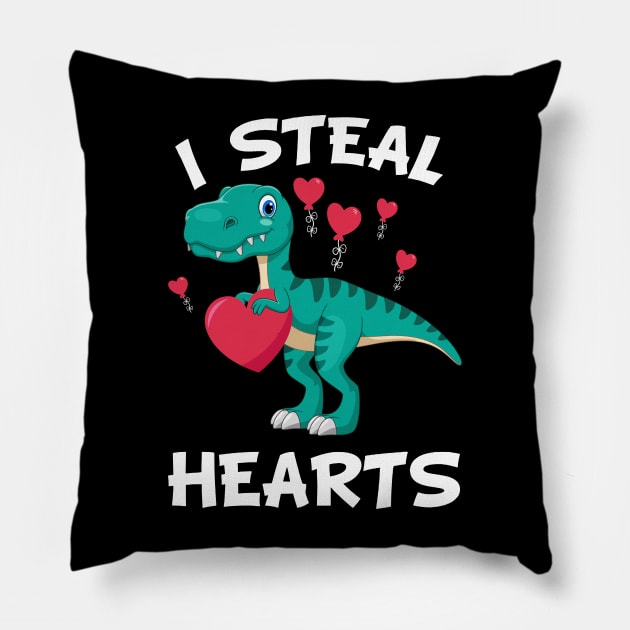 Valentines Day Dinosaur I Steal Hearts T rex Lovers Pillow by medrik