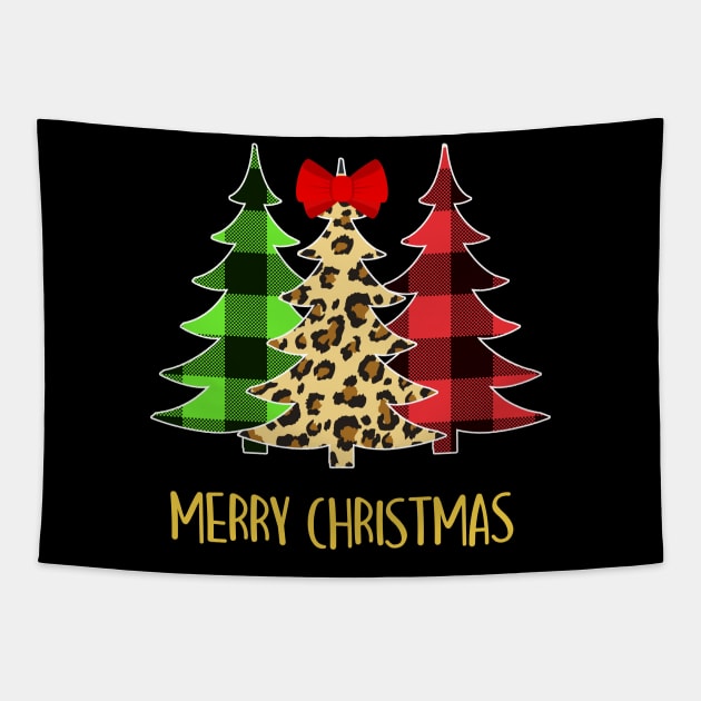 Merry Christmas Tree Leopard Buffalo plaid Tapestry by WinDorra