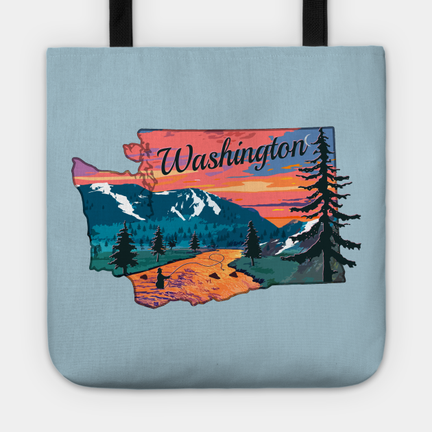 Washington Fly Fishing State River Sunset by TeeCreations - Washington State - Tote