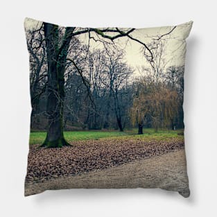 Walkway in a park in cold blue colors Pillow