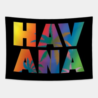 Havana Cuba Vacation Souvenir Rainbow Palm Trees Tapestry