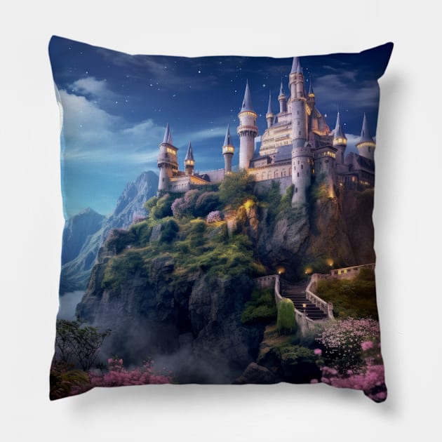 Fortress Castle Otherworldly Dimension Fantastic Landscape Surrealist Pillow by Cubebox