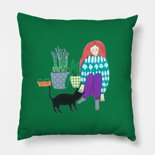 Gardening with a cat helper Pillow