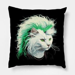 80s Metal Cat With Mullet Pillow