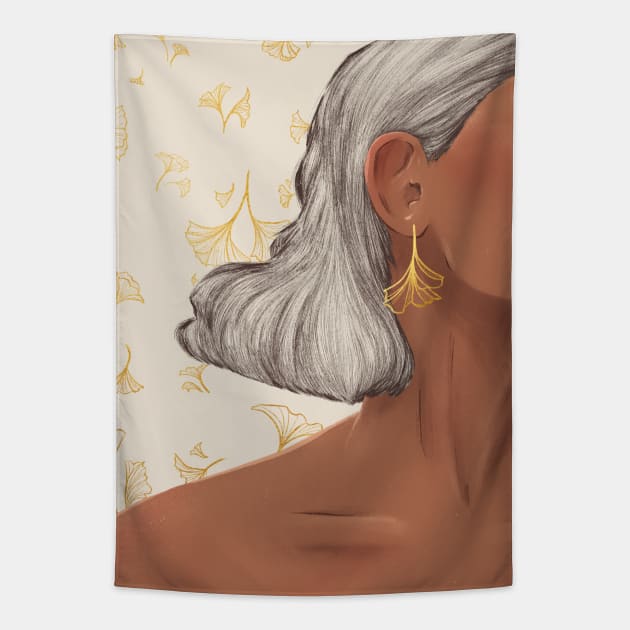 Golden Ginkgo Earrings White Tapestry by samsum.art