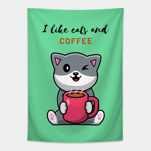 I Like Cats and Coffee Tapestry by Janremi