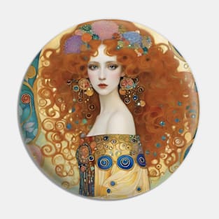 Gustav Klimt's Golden Serenity: Inspired Woman in Enigmatic Beauty Pin