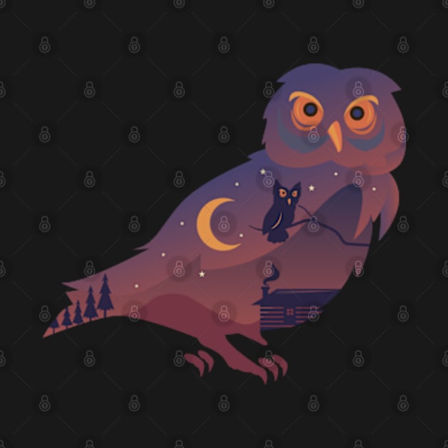 Owl Design with Nature Double Exposure for Animal Lovers by ConCept