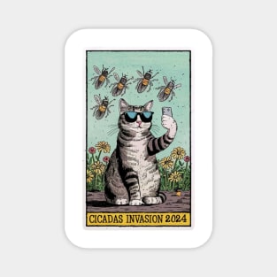 Funny Cat Selfie CICADAS Invasion 2024 - Vintage Tarot Card Magnet