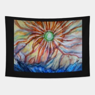 Trippy Sunflower Sun Over The Mountains Tapestry