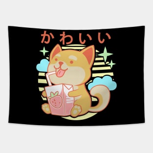 Kawaii Aesthetics Japanese Strawberry Milk Shake かわいい Dog - Orange - Strawberry Milk Tapestry