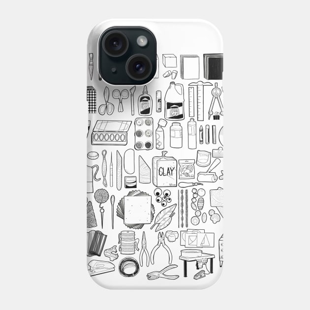 Art Supplies for Art Room Line Doodles Phone Case by The Craft ACE