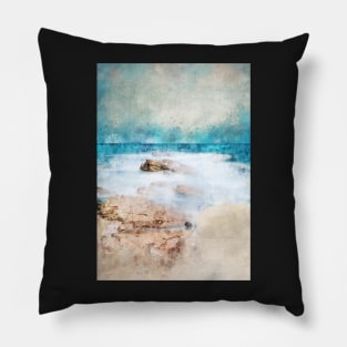 Sea and sand watercolour on rough paper Pillow