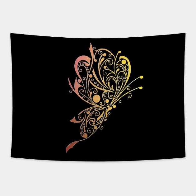 Golden Butterfly Tattoo Tapestry by ZeichenbloQ