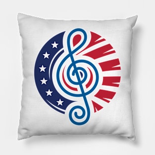 Round America Flag Design with a Treble Clef Music Note at the Center Pillow