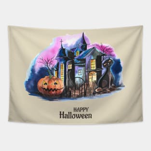 Happy Halloween dark Castle Tapestry