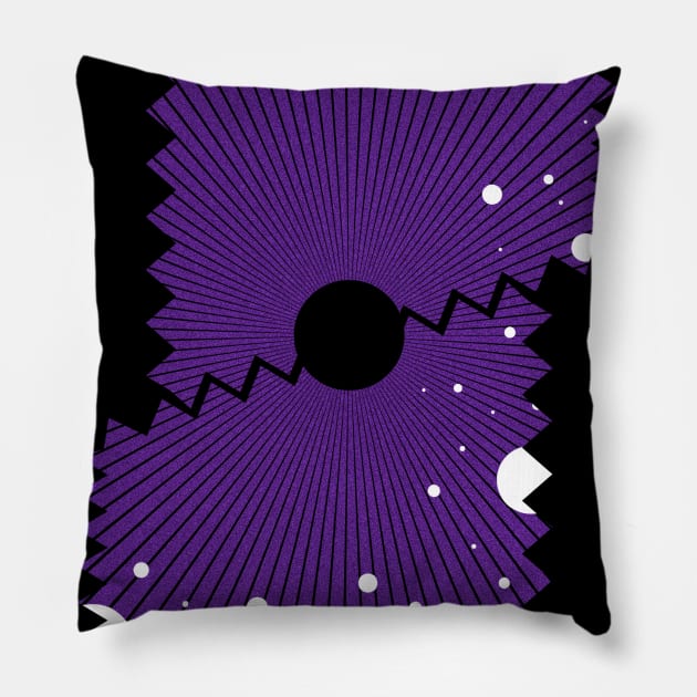 Purple zig-zag black hole Pillow by Liam Warr