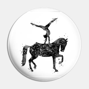 Girl Equestrian Black and White Painting Pin