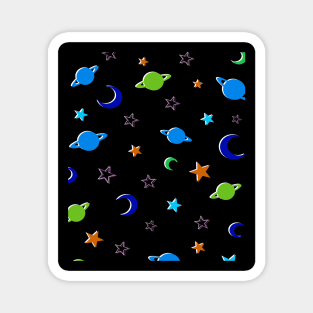 Planets Space Pattern in Blues and Greens Magnet