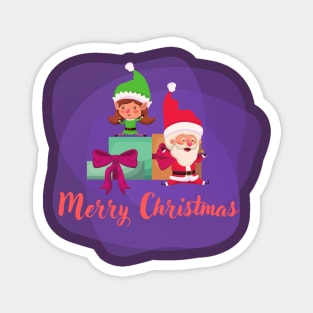 Merry Christmas with Santa and elf Magnet