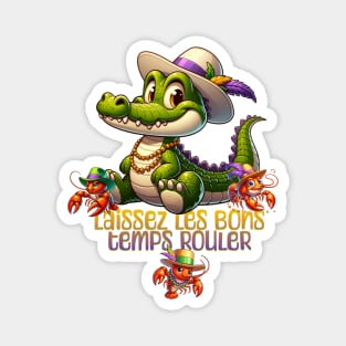 Mardi Gras Party Gator & Crawdads Magnet