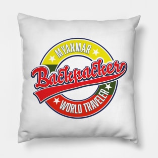 Myanmar backpacker world traveler logo Pillow