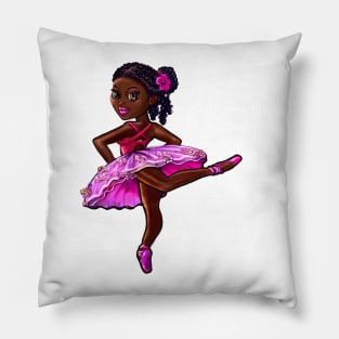 Cute African American cartoon anime ballerina loves to dance ballet Pillow