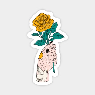 Peace Yellow Rose Hand Magnet