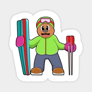 Bear as Skier with Ski & Ski poles Magnet