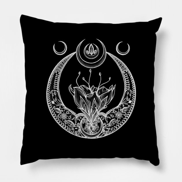 Moon Flower at Midnight Pillow by NicoleWhelan