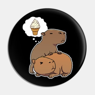 Capybara hungry for Vanilla Ice Cream Cone Pin