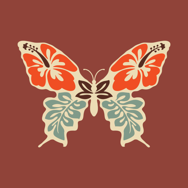 Butterfly 70s Floral Ibiscus Retro Old School by Inogitna Designs