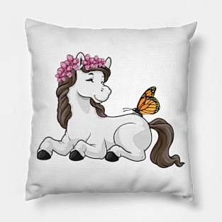 Horse with flower wreath and butterfly Pillow