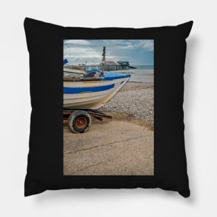 Crab fishing boat on Cromer beach, Norfolk Pillow