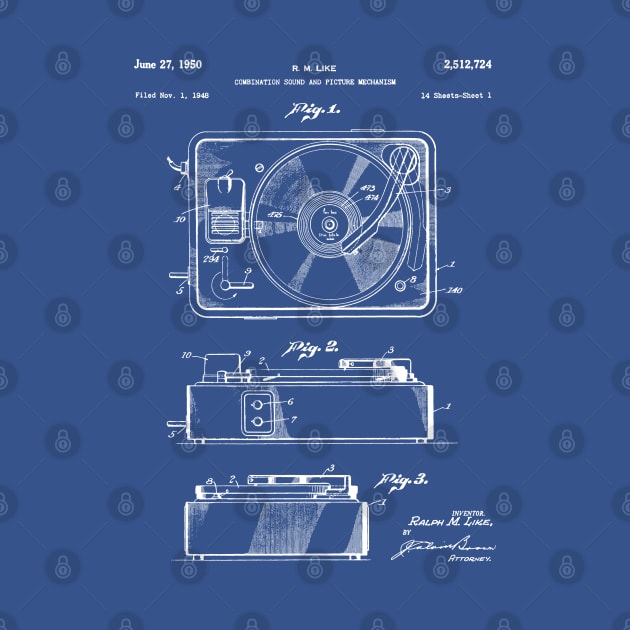 Record Player Patent - Vinyl Fan Music Lover Art - Blueprint by patentpress