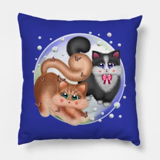 Adorable Cats with Bubbles and Butterflies Pillow