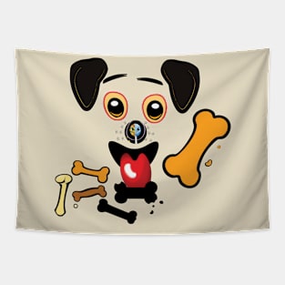 Cute Puppy Face and Dog Bones Tapestry