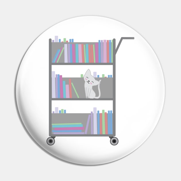 White Cat on Library Cart Pin by SubtleSplit