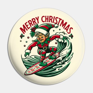 Surfing Elf Retro Christmas Cheer Pin