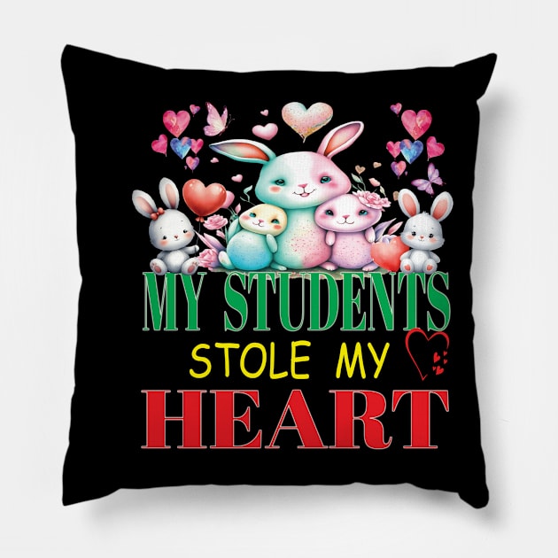 Cute My Students Stole My Heart Valentines Day Teacher Educator Pillow by Envision Styles