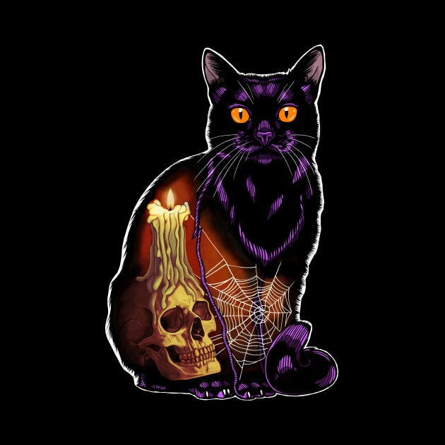 Halloween Cat with Skull by SierraTiegsArt