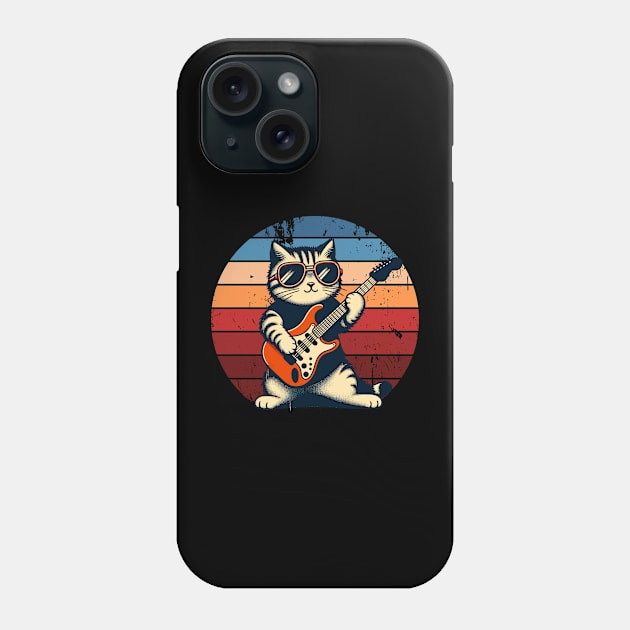 Electric Guitar Cat Rock Music Retro Funny Cat Phone Case by KsuAnn