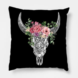 Cow skull floral 18 Pillow