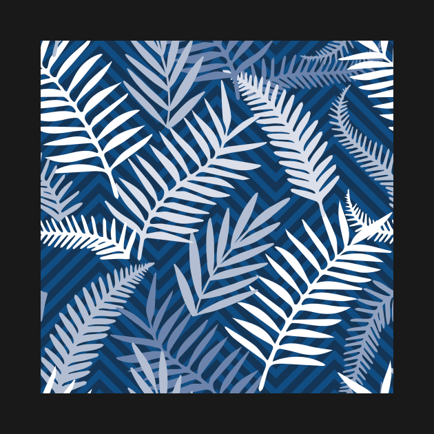 blue palm leaves on chevron by colorofmagic