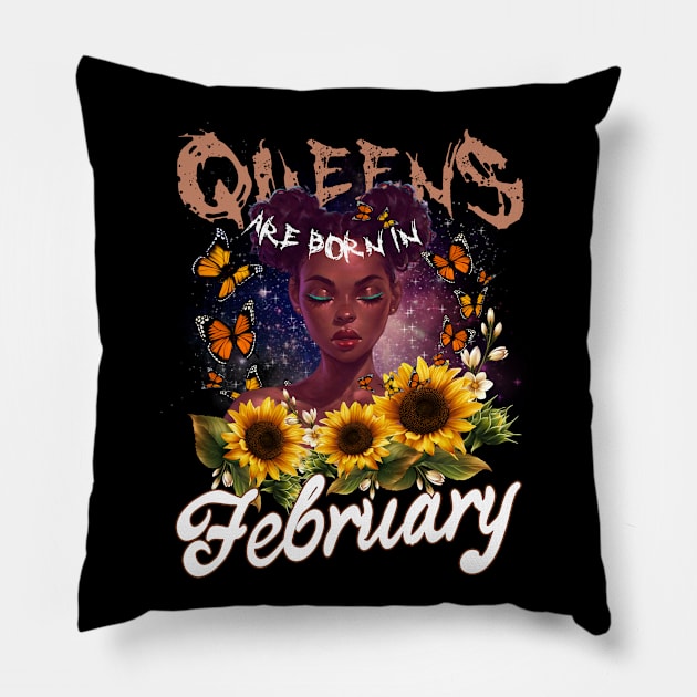 Queens Are Born In February Sunflower Girl For Women Quote About Pisces Pillow by gussiemc