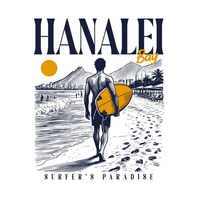 Vintage Surfing Hanalei Bay, Hawaii // Retro Surfer Sketch // Surfer's Paradise by Now Boarding