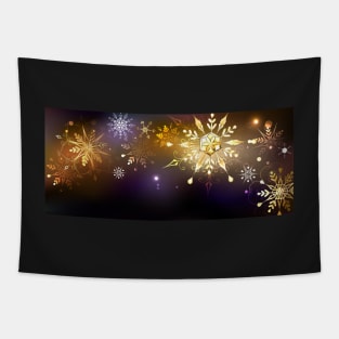 Festive Background with Golden Snowflakes Tapestry